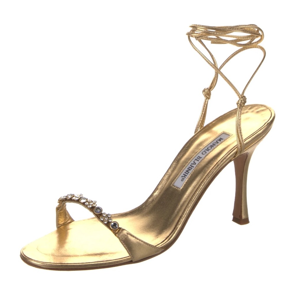 Manolo Blahnik Gold Heels with Rhinestone Accents
